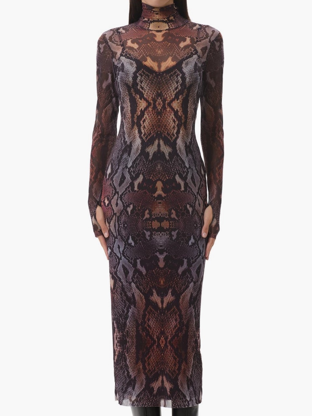 AFRM Pink and Black Snake-Print Mesh   dress